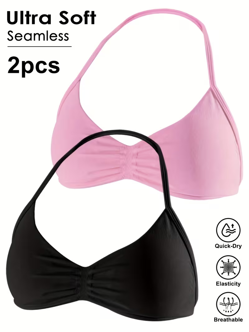 T Shirt Bra Seamless - قطعتان من توبات رياضية نسائية بدون